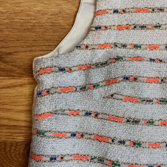 Quinn Sz M Tweed Shift Dress White Sleeveless Pastel Coastal Preppy Spring Style - Picture 5 of 13